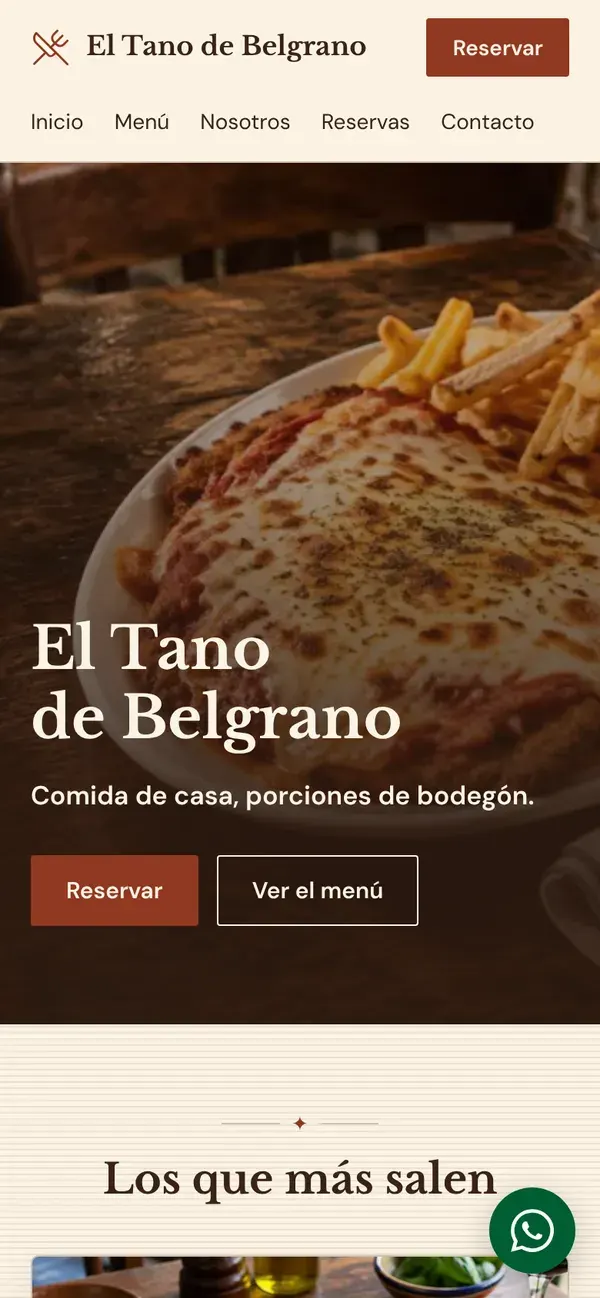 Cómo se ve en el celular la web de ejemplo del estilo Bodegón porteño